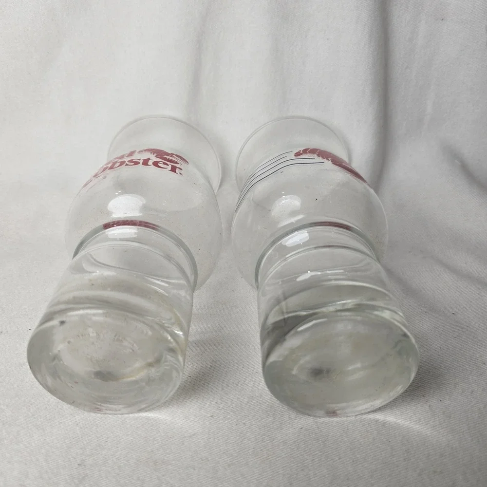 Set of 2 Red Lobster Hurricane Glasses‎ Red Logo 1980's